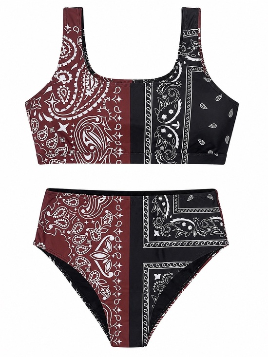 Fashion Nova Other - Fashion Nova Bandana Print High Waisted Bikini Set - Black & Brown